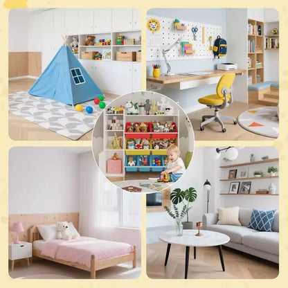 Organizzatore portaoggetti per giocattoli per bambini con 8 contenitori rimovibili e 3 ripiani aperti