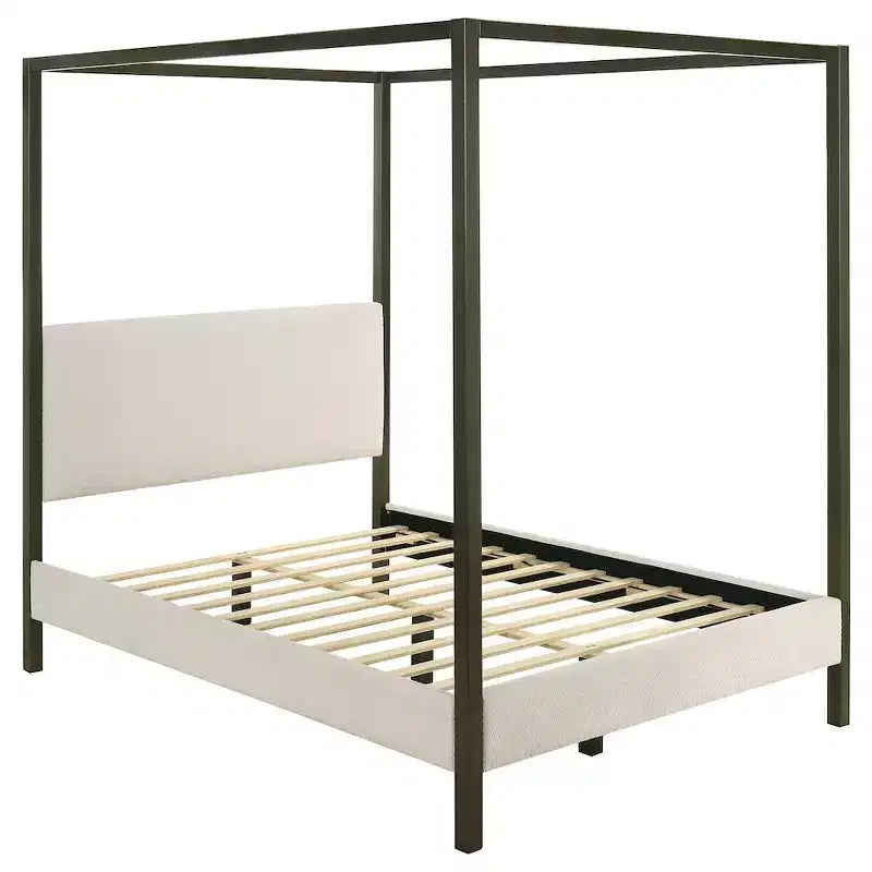 Coaster,Monroe Upholstered Queen Canopy Bed Vanilla