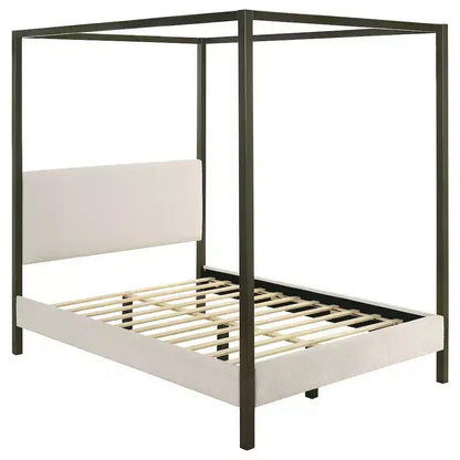 Coaster,Monroe Upholstered Queen Canopy Bed Vanilla