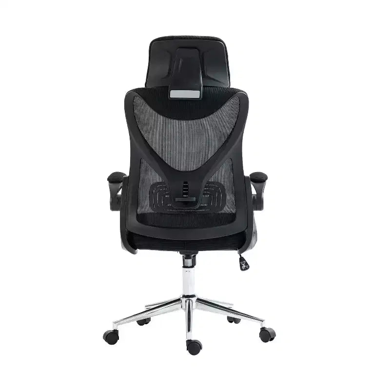 Sedia da ufficio ergonomica in rete con poggiatesta regolabile e base cromata