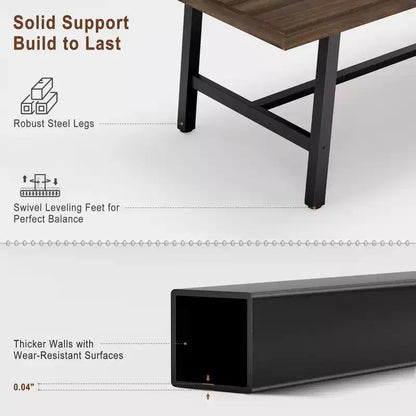 Tavolo da Pranzo Industriale per 6-8 Persone, Tavolo da Pranzo Rettangolare Lungo 200 cm, Tavolo da Cucina in Legno con Robusta Struttura in Metallo per Sala da Pranzo