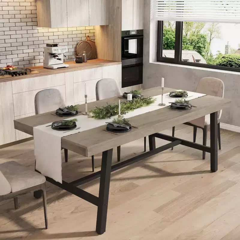 Tavolo da Pranzo Industriale per 6-8 Persone, Tavolo da Pranzo Rettangolare Lungo 200 cm, Tavolo da Cucina in Legno con Robusta Struttura in Metallo per Sala da Pranzo