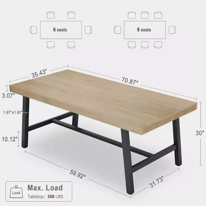Tavolo da Pranzo Industriale per 6-8 Persone, Tavolo da Pranzo Rettangolare Lungo 200 cm, Tavolo da Cucina in Legno con Robusta Struttura in Metallo per Sala da Pranzo