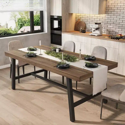 Tavolo da Pranzo Industriale per 6-8 Persone, Tavolo da Pranzo Rettangolare Lungo 200 cm, Tavolo da Cucina in Legno con Robusta Struttura in Metallo per Sala da Pranzo
