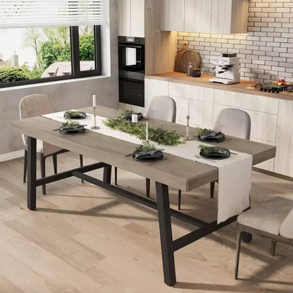 Tavolo da Pranzo Industriale per 6-8 Persone, Tavolo da Pranzo Rettangolare Lungo 200 cm, Tavolo da Cucina in Legno con Robusta Struttura in Metallo per Sala da Pranzo