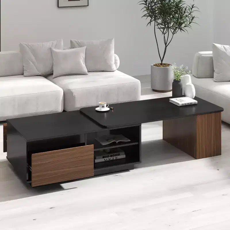 Tavolino moderno allungabile con 2 cassetti e 2 ripiani