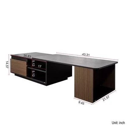Tavolino moderno allungabile con 2 cassetti e 2 ripiani