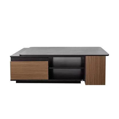 Tavolino moderno allungabile con 2 cassetti e 2 ripiani