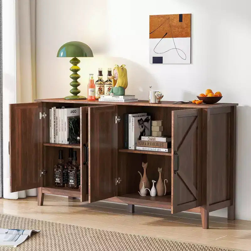 Credenza rustica a 4 ante da 150 cm con ripiani regolabili, truciolato