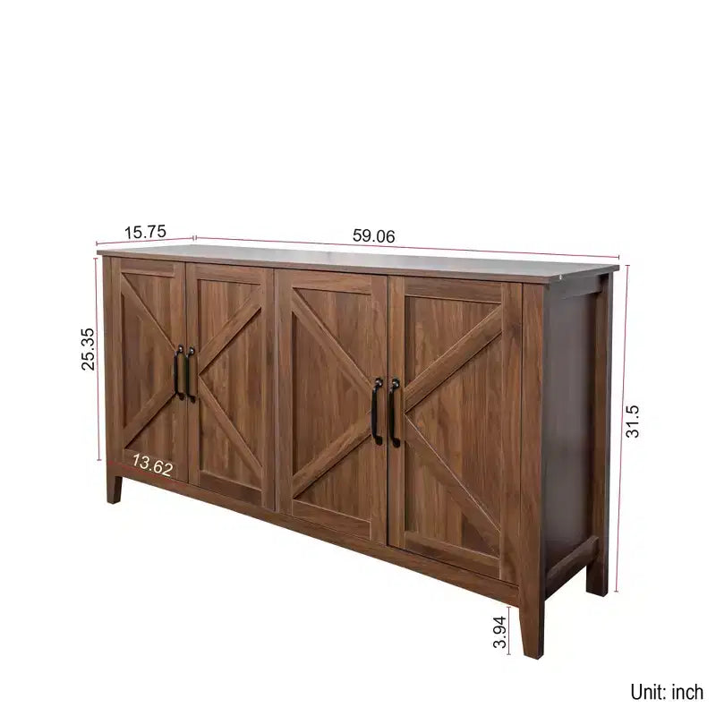 Credenza rustica a 4 ante da 150 cm con ripiani regolabili, truciolato
