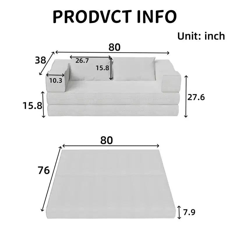 Divano letto convertibile a 3 posti da 80", rivestimento in ciniglia, telaio in poliestere