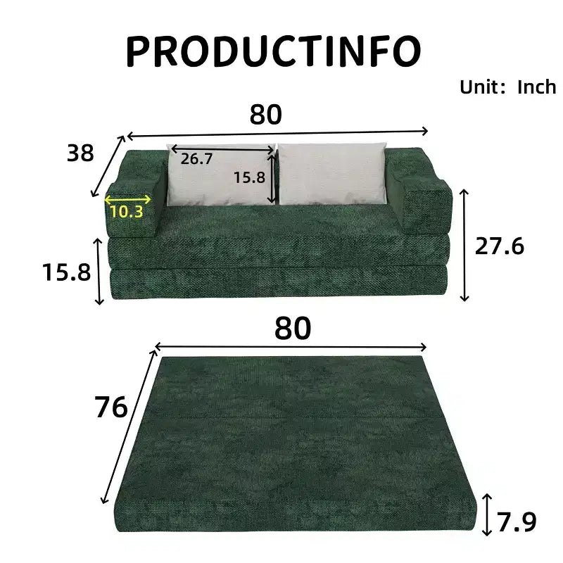 Divano letto convertibile a 3 posti da 80", rivestimento in ciniglia, telaio in poliestere