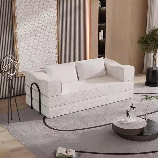 Whisen 80 Convertible 3-Seat Couch Bed with 2 Pillows, King Size Folding Floor Mattress and Chenille Fabric