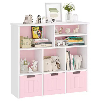 Libreria Scaffale per bambini con 3 cassetti mobili e 6 cubi contenitore giocattoli bianco