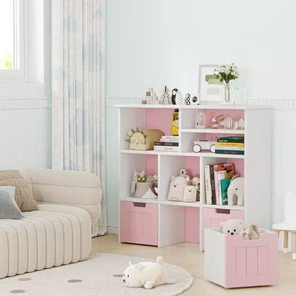 Libreria Scaffale per bambini con 3 cassetti mobili e 6 cubi contenitore giocattoli bianco