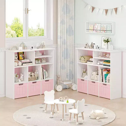 Libreria Scaffale per bambini con 3 cassetti mobili e 6 cubi contenitore giocattoli bianco