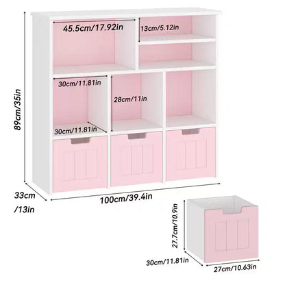 Libreria Scaffale per bambini con 3 cassetti mobili e 6 cubi contenitore giocattoli bianco