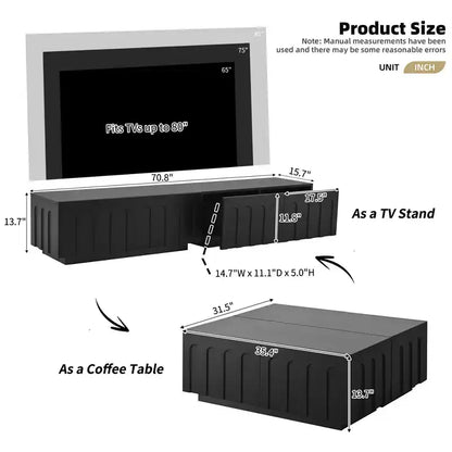 Mobile TV da 80" con design ad arco, tavolino da caffè a doppio uso e 4 cassetti