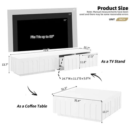 Mobile TV da 80" con design ad arco, tavolino da caffè a doppio uso e 4 cassetti