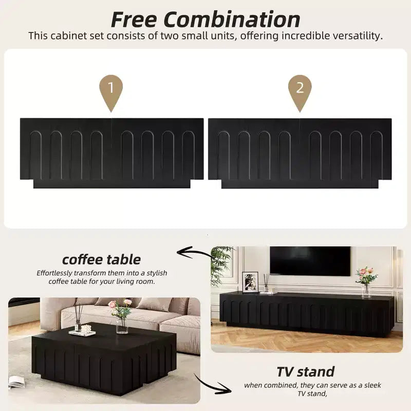 Mobile TV da 80" con design ad arco, tavolino da caffè a doppio uso e 4 cassetti