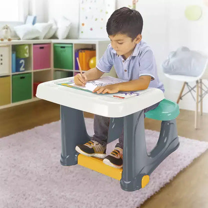 Dolu Scrivania per bambini, Tavolo attività per bambini, sedia e poggiapiedi, Multicolore
