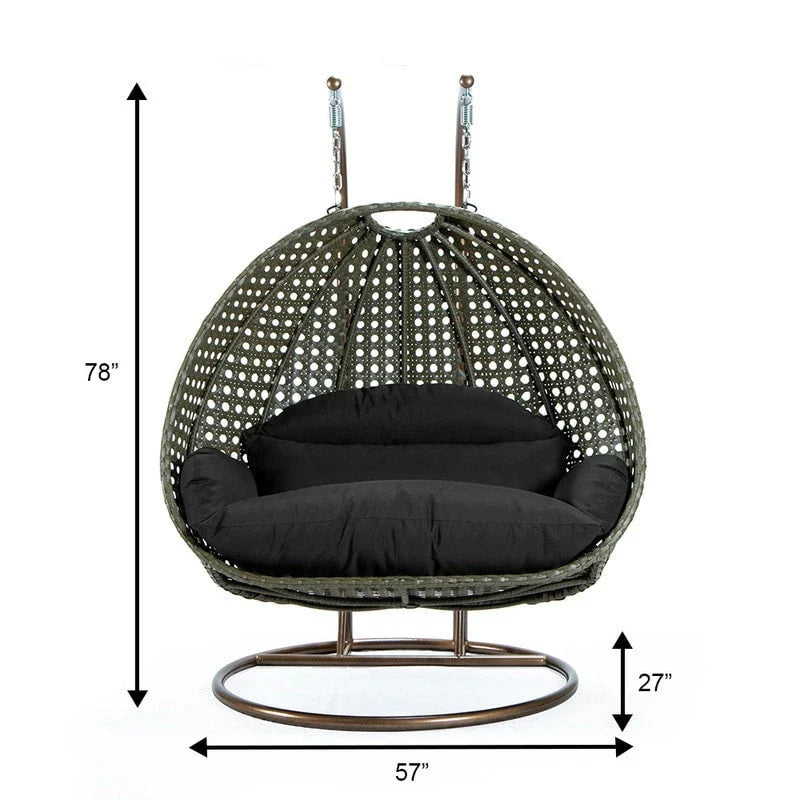 LeisureMod Sedia a Uovo Sospesa per 2 Persone con Supporto - Dondolo Pensile per Esterni/Interni in Rattan Intrecciato con Cuscini