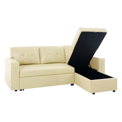 Divano componibile convertibile reversibile con letto estraibile, chaise longue con contenitore nascosto e gambe durevoli