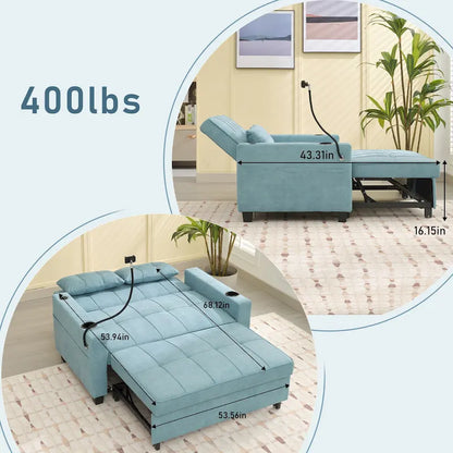 Divano Letto Convertibile Estraibile 3-in-1 con Porte USB