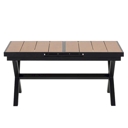 Set da pranzo da esterno allungabile a 7 pezzi con tavolo allungabile e 6 sedie con braccioli