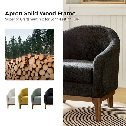 Poltrona a botte Augus Modern Boucle con gambe in legno massello di HULALA HOME