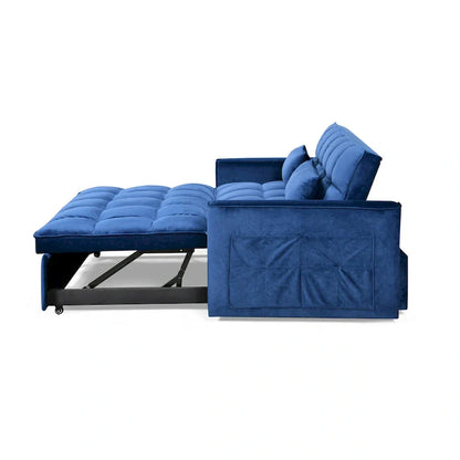 Divanetto Futon Moderno in Velluto con Schienale Reclinabile e Tasche, 2 Posti - Grigio Scuro / Grigio Chiaro / Blu / Nero