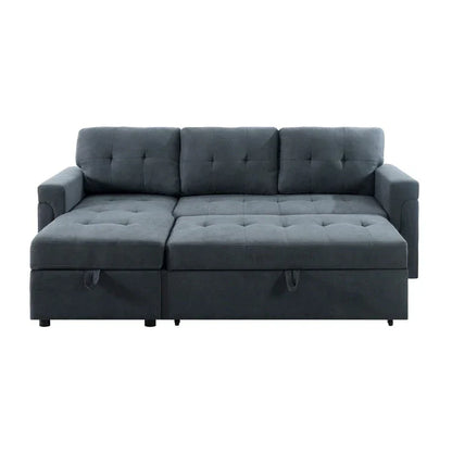 Divano componibile convertibile reversibile con letto estraibile, chaise longue con contenitore nascosto e gambe durevoli