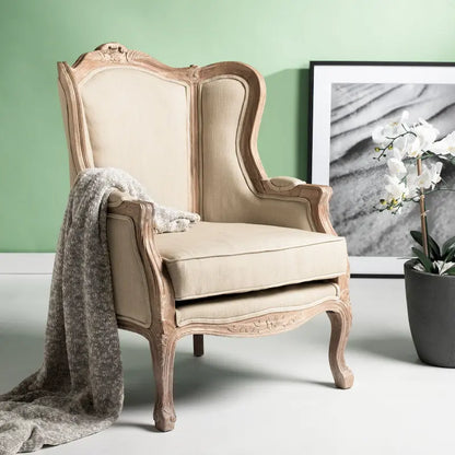 Poltrona con orecchioni Kali Oak in lino naturale - 34Lx34Px40H
