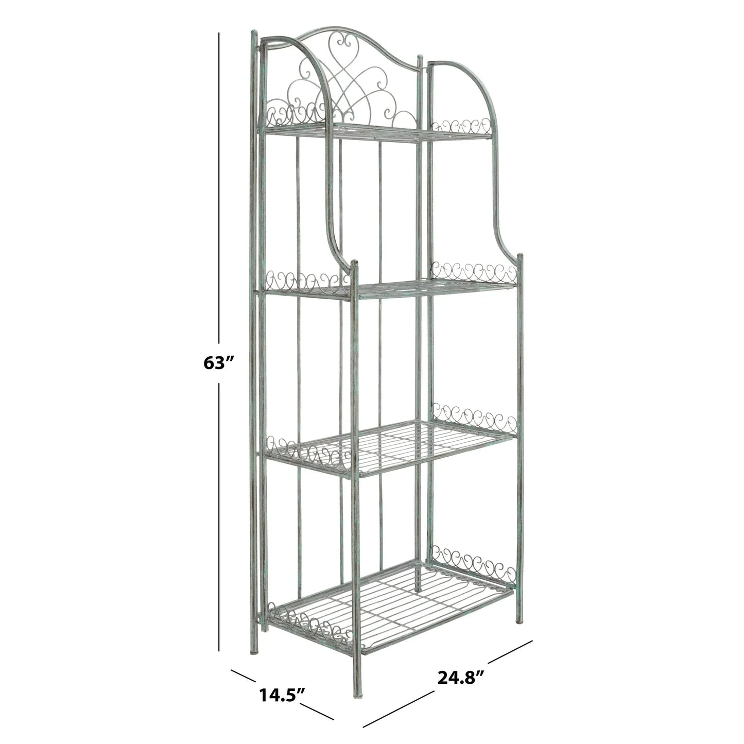 SAFAVIEH Bryn Scaffale da panettiere da esterno a 4 ripiani in ferro battuto vittoriano - 25 pollici L x 15 pollici P x 63 pollici H - 25 L x 15 P x 63 H