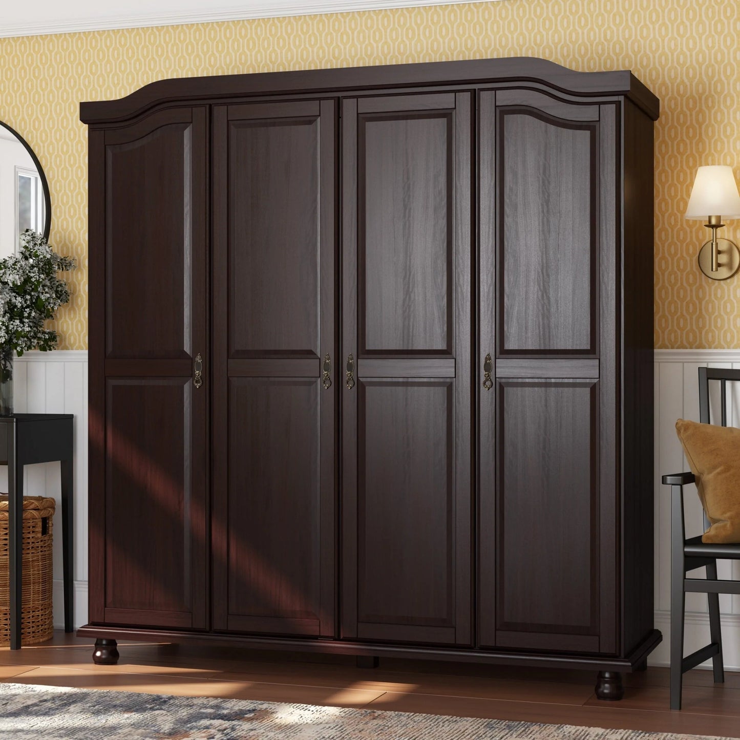 Palace Imports Armadio Kyle a 4 Ante in 100% Legno Massello con Ante in Legno Massello o a Specchio