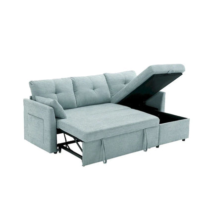 Canapé d'angle réversible en velours côtelé/chenille avec chaise longue de rangement et poche latérale