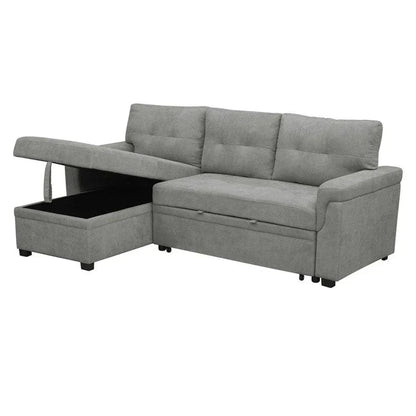 Divano componibile convertibile reversibile con letto estraibile, chaise longue con contenitore nascosto e gambe durevoli