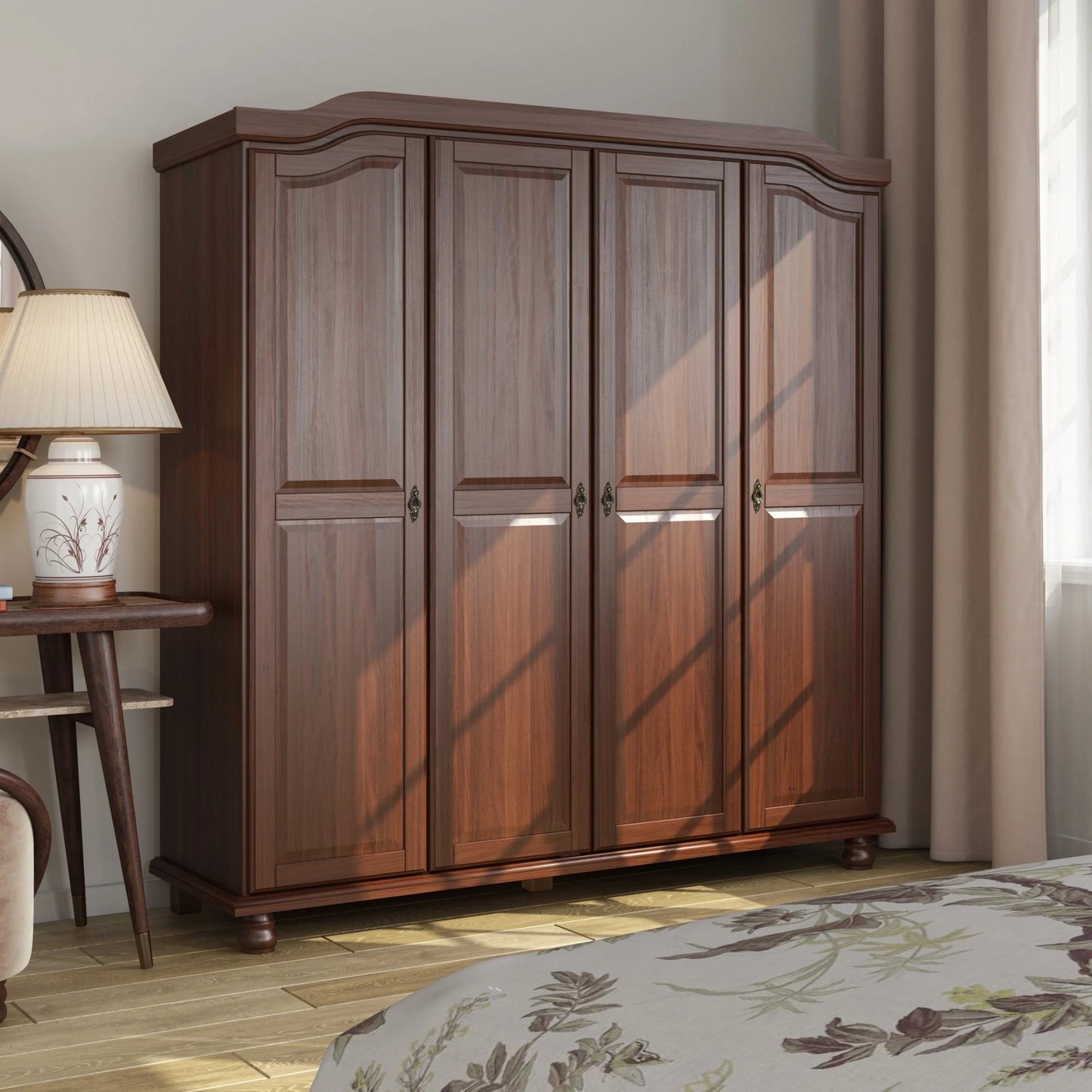 Palace Imports Armadio Kyle a 4 Ante in 100% Legno Massello con Ante in Legno Massello o a Specchio