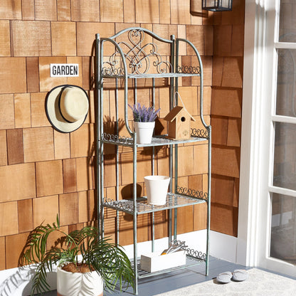 SAFAVIEH Bryn Scaffale da panettiere da esterno a 4 ripiani in ferro battuto vittoriano - 25 pollici L x 15 pollici P x 63 pollici H - 25 L x 15 P x 63 H