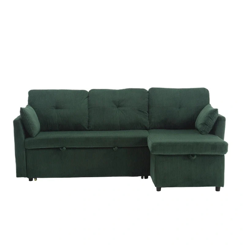 Canapé d'angle réversible en velours côtelé/chenille avec chaise longue de rangement et poche latérale