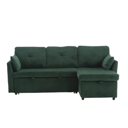 Canapé d'angle réversible en velours côtelé/chenille avec chaise longue de rangement et poche latérale