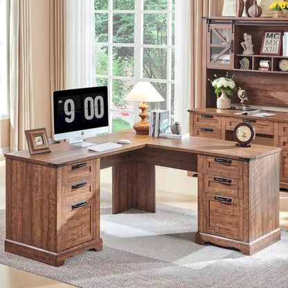 60 Scrivania Direzionale a L da Fattoria, Scrivania ad Angolo in Legno, Scrivania per Computer