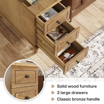 Tavolino stretto completamente assemblato, tavolino in legno massello con 3 cassetti, comodino sottile vintage per piccoli spazi