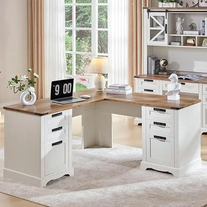 60 Scrivania Direzionale a L da Fattoria, Scrivania ad Angolo in Legno, Scrivania per Computer
