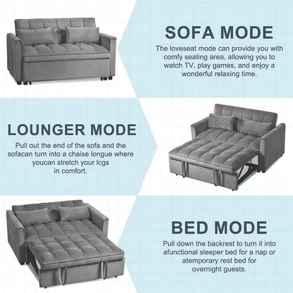 Divanetto Futon Moderno in Velluto con Schienale Reclinabile e Tasche, 2 Posti - Grigio Scuro / Grigio Chiaro / Blu / Nero