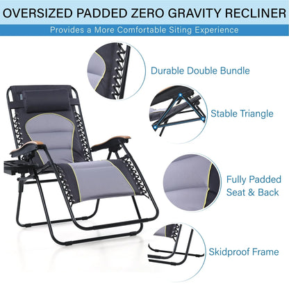Sedia a sdraio oversize XL imbottita con gravità zero, bracciolo più largo, reclinabile regolabile con portabicchieri - N/D