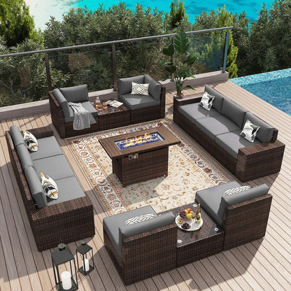 Set di mobili da giardino da 13 pezzi con tavolo braciere da 44 pollici