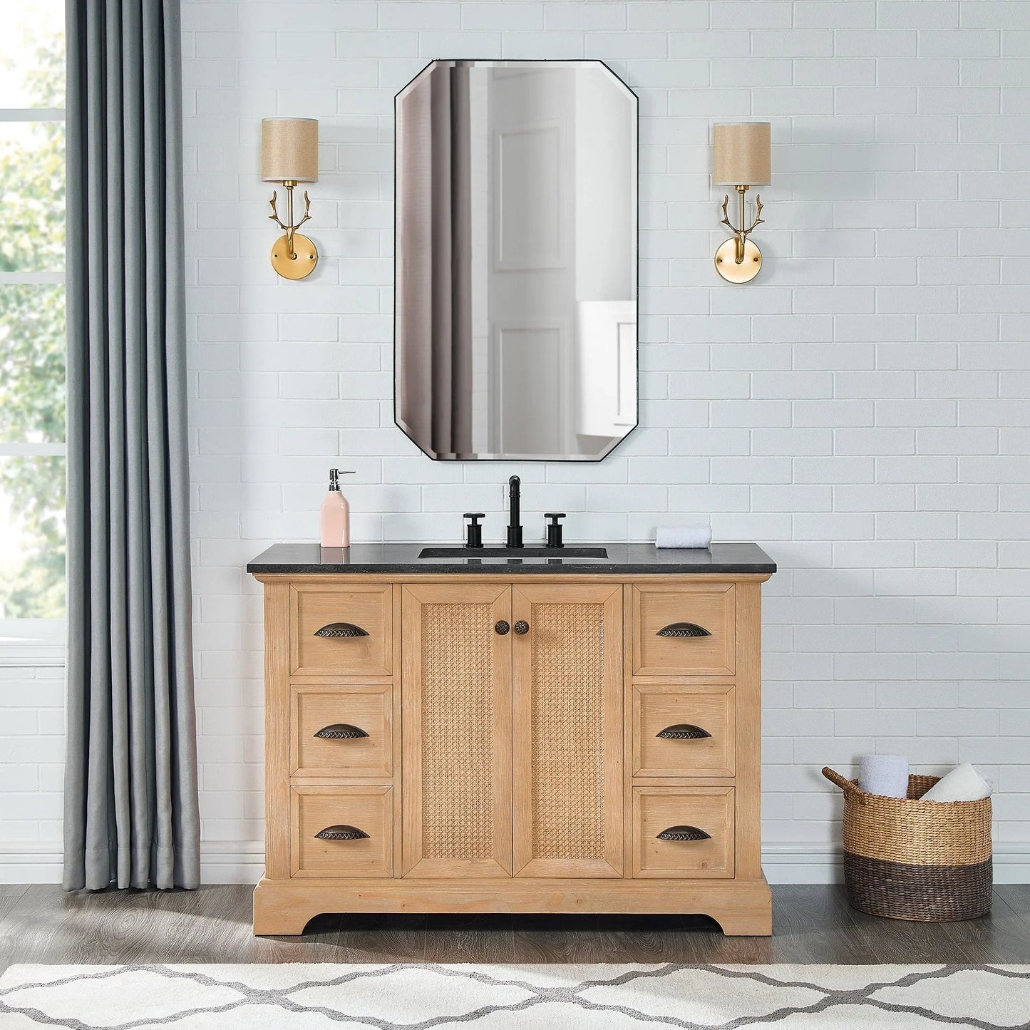 Mobile bagno Hervas con top in marmo naturale senza specchio