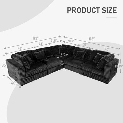 Divano Sezionale Modulare a L in Corduroy, 6 Pezzi Oversize, Combinazione Fai da Te
