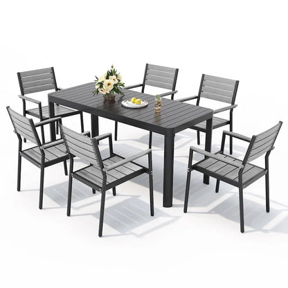 Set da Pranzo da Esterno a 5/7 Pezzi per Patio con Sedie Impilabili in Alluminio e Tavolo Allungabile